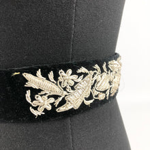 Load image into Gallery viewer, Original Vintage Black Velvet Belt with Metallic Silver Embroidery - Waist 29"