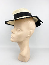 Load image into Gallery viewer, Original 1940s White and Black Summer Hat with Oversized Bow Trim