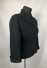 Load image into Gallery viewer, 1940s Black Jacket with Double Collar, Satin Trim and Glass Buttons - B35 36