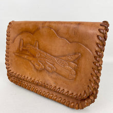 Load image into Gallery viewer, Original 1940's Tooled Leather Bag with Avro Lancaster Bomber Design - WW2 Bag