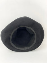 Load image into Gallery viewer, Original 1930s 1940s Inky Black Felt Hat with Wide Brim and Grosgrain Trim