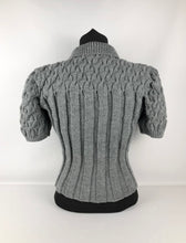 Load image into Gallery viewer, Reproduction 1940s Rib and Cable Knit Jumper in Pearl Grey Acrylic - B36 38 40