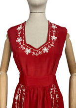 Load image into Gallery viewer, Original 1940's Bright Red Fine Grosgrain Pinafore Dress with White Soutache Detail - Bust 36