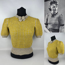 Load image into Gallery viewer, Reproduction 1940's Waffle Stripe Jumper in Parchment and Mustard Knitted from a Wartime Pattern - B 34 36 38