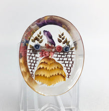 Load image into Gallery viewer, Original 1940s Oval Reverse Carved Lucite Brooch in Bold Shades with Crinoline Lady and Flowers *