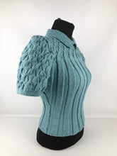 Load image into Gallery viewer, Reproduction 1940s Rib and Cable Knit Jumper in Bashful Blue Acrylic - B36 38 40