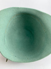 Load image into Gallery viewer, Original 1920’s Soft Green Felt Cloche with Chocolate Brown Velvet Ribbon Trim