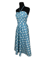 Load image into Gallery viewer, Original 1950's Blue and White Large Polka Dot Halter Neck Sundress - Summer Dress - Bust 36
