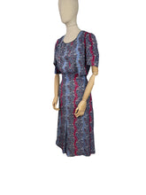 Load image into Gallery viewer, Original 1940’s Blue, White and Pink Stripe Floral Dress with Lily of the Valley - Bust 35 36 *
