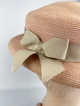 Load image into Gallery viewer, Original 1930s 1940s Soft Pink Straw Hat with Grosgrain Bow Trim
