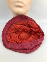 Load image into Gallery viewer, Original 1930s Salmon Pink Woven Hat with Celluloid Feather Trim