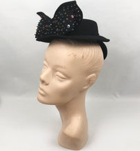 Load image into Gallery viewer, Epic American 1940s New York Creation Tilt Topper Hat with Huge Beaded and Sequined Bow