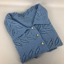 Load image into Gallery viewer, Original 1940s Cornflower Blue Lace Knit Cardigan with Glass Buttons - Bust 36