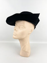 Load image into Gallery viewer, Original 1930's Austrian Made Inky Black Fur Felt Hat with Bow Trim