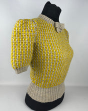 Load image into Gallery viewer, Reproduction 1940's Waffle Stripe Jumper in Parchment and Mustard Knitted from a Wartime Pattern - B 34 36 38