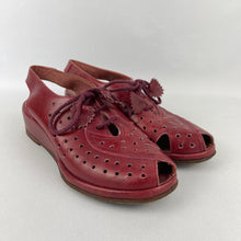 Load image into Gallery viewer, Original 1940's Oxblood Red CC41 Lace Up Wedge Sandals - UK 4 4.5