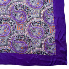 Load image into Gallery viewer, Original 1940's Pure Silk Scarf in Cadbury Purple with Bold Paisley Print