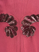 Load image into Gallery viewer, Original 1940's Burgundy Satin Backed Crepe Sequined Evening Dress with Tie Belt by Crompton Perry - Bust 38 40 42