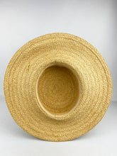 Load image into Gallery viewer, Original 1940s Wide Brimmed Straw Hat with Green Velvet Bow Trim
