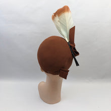 Load image into Gallery viewer, 1930s Chestnut Felt Hat with Matching Hat Pins and Huge Double Feather Trim