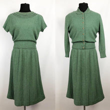 Load image into Gallery viewer, 1950s Sage Green Three Piece Acrylic Knit Set By Orlon - Bust 38 40
