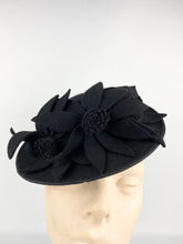 Load image into Gallery viewer, Original 1940s Dark Brown Felt Topper Hat with Triple Felt Flower Trim