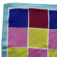 Load image into Gallery viewer, Original 1940's or 1950's Silk Crepe Hankie in Burgundy, Chartreuse, Pink and Blue on White - Neat Pocket Square - Great Gift Idea