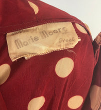 Load image into Gallery viewer, 1940s 1950s Marie Moore Red & White Polka Dot Grosgrain Silk Dress - B32
