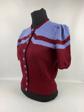 Load image into Gallery viewer, 1940s Reproduction Cardigan Jacket in Burgundy and Lavender Blue Stripes - Bust 34 35 36