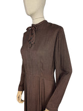 Load image into Gallery viewer, Original 1930's Dark Brown Floppy Long Sleeved Day Dress with Button Neck and Bow - Bust 38