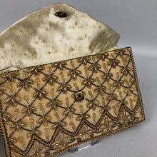 Load image into Gallery viewer, 1950s French Made Clutch Bag - Heavily Beaded with Gold Beads and Pearls