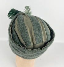 Load image into Gallery viewer, Original 1930's Sage Green Mohair, Crepe and Feather Turban Hat