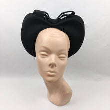 Load image into Gallery viewer, 1940s Black Felt Heart Shaped Hat with Bow Trim