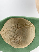 Load image into Gallery viewer, Original 1920s Soft Green Felt Cloche Hat with Wonderful Green and Pink Applique
