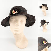 Load image into Gallery viewer, Original Late 1920's or Early 1930's Dark Brown Straw Cloche Hat with Grosgrain Trim *