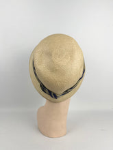 Load image into Gallery viewer, Original 1930s Panana Straw Hat with Striped Band Trim