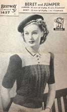 Load image into Gallery viewer, 1940s Reproduction Colour Block Cable Knit Jumper in Ruby and Cream - Bust 40 42 44 46 - Volup Knitwear