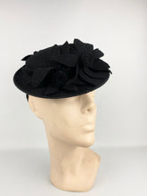 Load image into Gallery viewer, Original 1940s Dark Brown Felt Topper Hat with Triple Felt Flower Trim