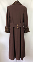 Load image into Gallery viewer, RESERVED FOR CAROLE DO NOT BUY Volup 1970s Does 1940s Chocolate Brown Coat with Faux Fur Trim on Collar and Cuffs - Bust 42" 44"