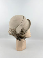 Load image into Gallery viewer, Original 1930’s Cream Felt Hat with Soft Feather Trim - Beautiful Piece *