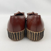 Load image into Gallery viewer, Original 1940's 1950's Chestnut Brown Leather Slip on Shoes with Bow Trim - UK 4 1/2 *