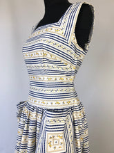 Load image into Gallery viewer, 1950s Blue and White Stripe Floral Dress - B36