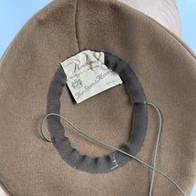 Load image into Gallery viewer, Original 1940s Chocolate Brown Felt Hat with Oversized Velvet Trim by Florence Reichman