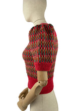Load image into Gallery viewer, Reproduction 1940’s Hand Knitted Striped Jumper in Cherry Red, Ivy, Rust and Dune - Bust 32 34