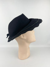 Load image into Gallery viewer, Wonderful Original Late 1930's or Early 1940's Black Felt Hat with Scalloped Edge