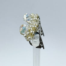 Load image into Gallery viewer, Vintage Faux Pearl and Faceted Glass Aurora Borealis Clip-on Earrings