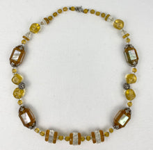 Load image into Gallery viewer, Beautiful Vintage Gold and Clear Glass Necklace with Mother Of Pearl Set Beads - Stunning Piece