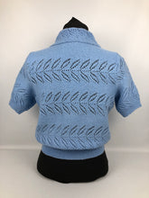 Load image into Gallery viewer, Original 1940s Cornflower Blue Lace Knit Cardigan with Glass Buttons - Bust 36