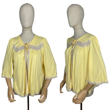 Load image into Gallery viewer, Original 1950's Lemon Yellow Rayon and Lace Bed Jacket with Tie Neck - Bust 36 38