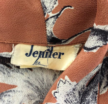 Load image into Gallery viewer, Original 1940s Peach Crepe Floral Dress with Grey and White Print - Bust 38 40 42 - Volup